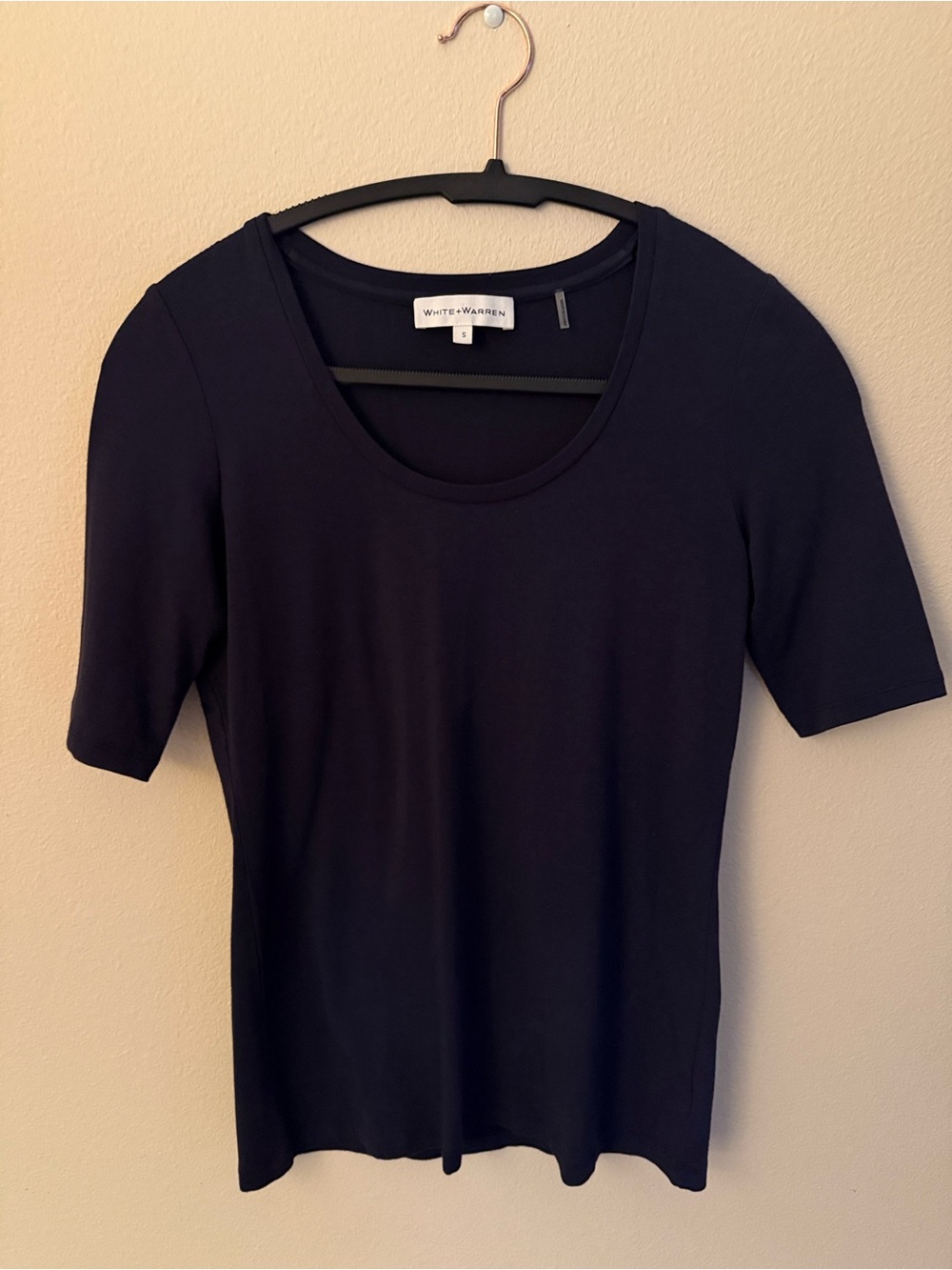 White + Warren Dark Navy Blue Scoop Neck Short Sleeve Tee